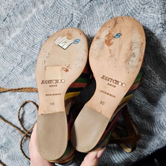 Jimmy Choo "Pearl" Rainbow Leather Espadrill Wedge Heels in EXCELLENT condition - Picture 8 of 9